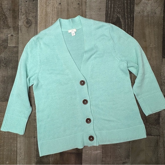 J. Jill Mint Green Cardigan Sweater V-Neck Knit - Picture 5 of 11